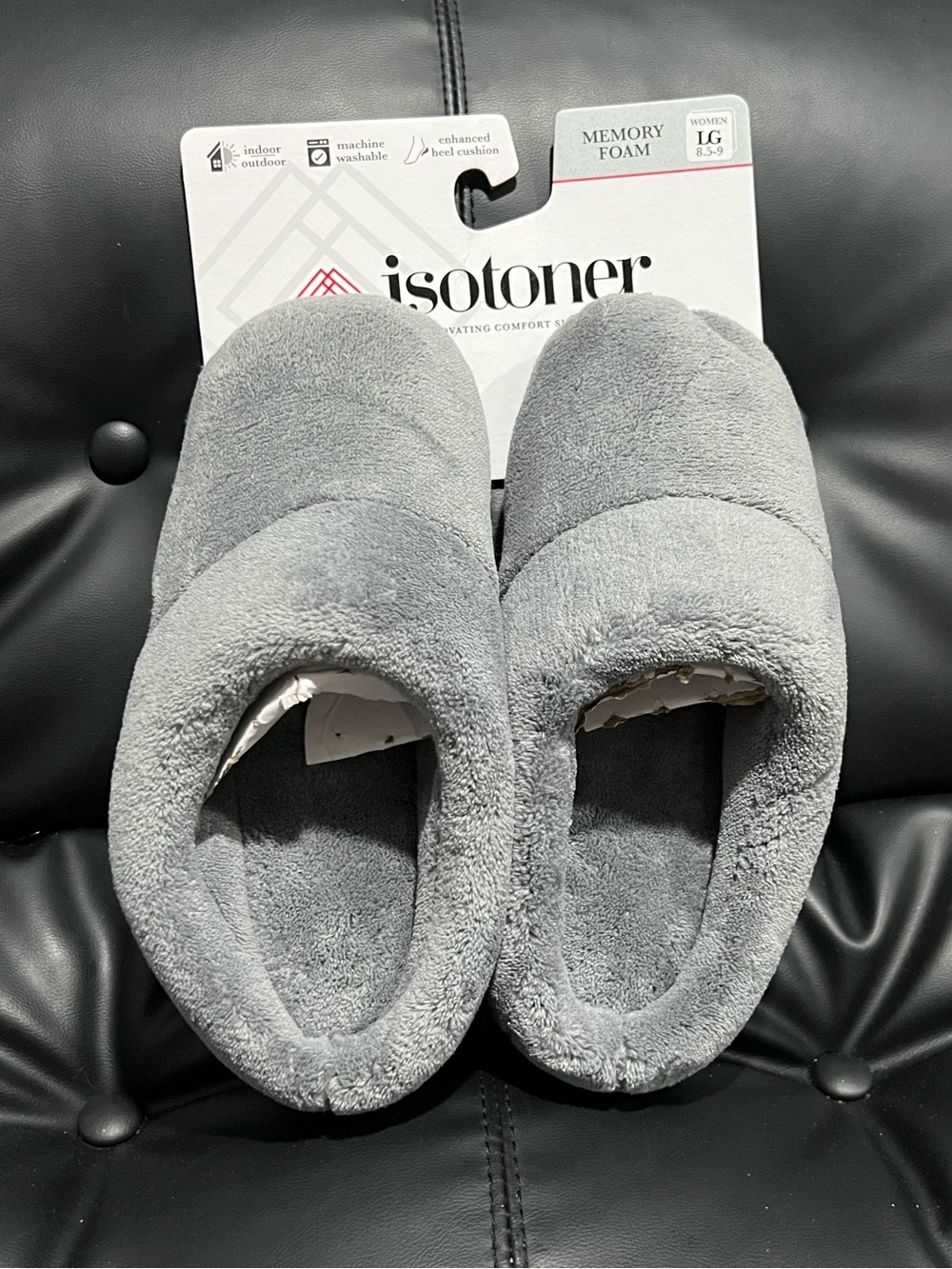 isotoner Women's Plush Gray Memory Foam Slip-On Slippers